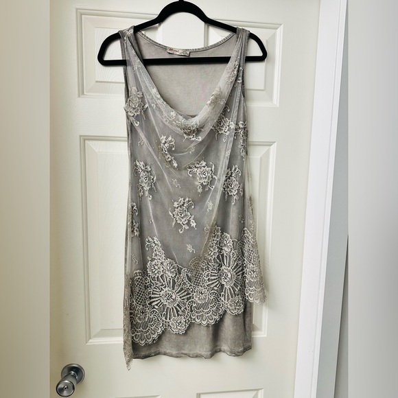 Motel Italy Tops - Motel Italy 🇮🇹 Gray Lace Tunic Top Mini Dress S M L